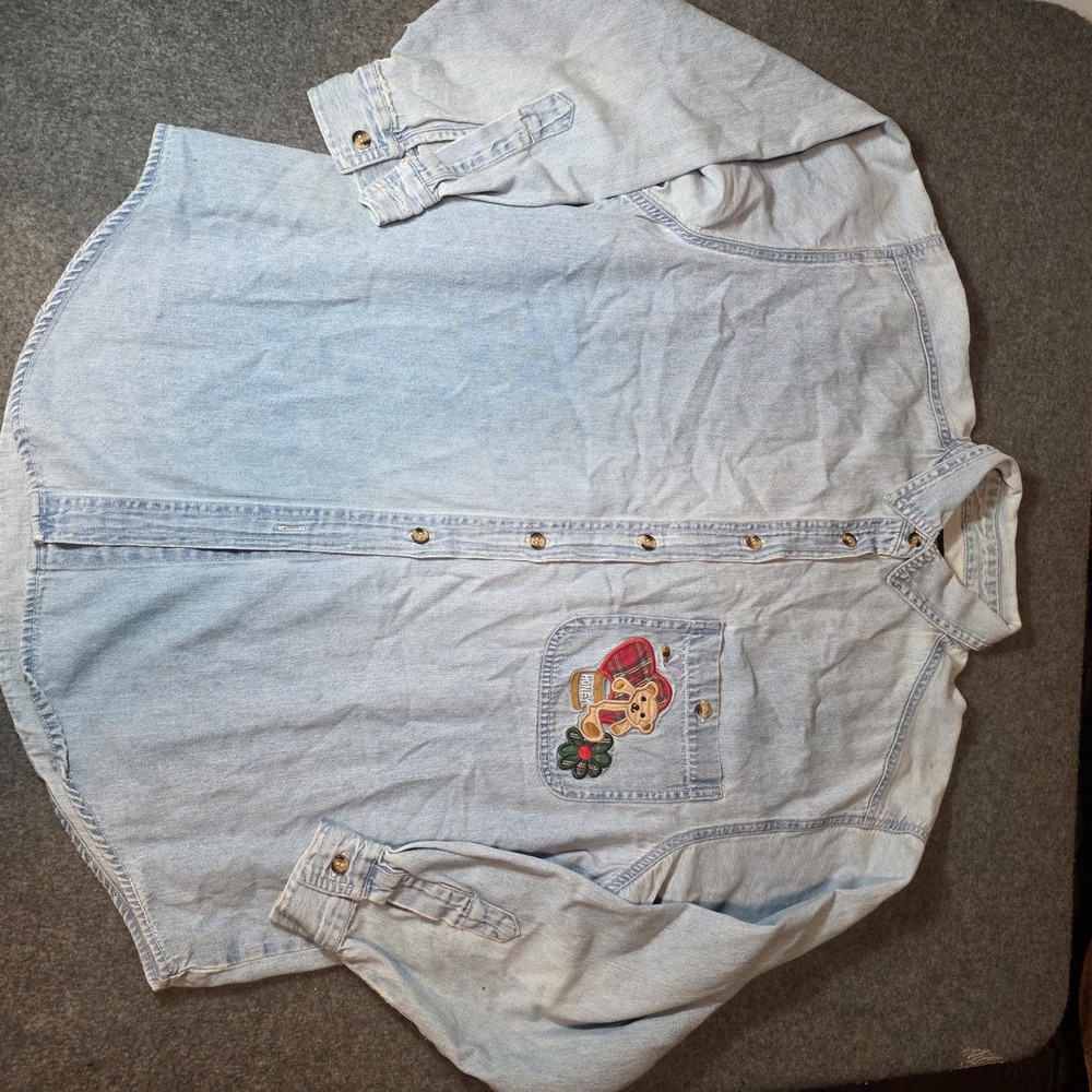 Solutions Denim Longsleeve Button Up Teddy Bear Honey Pot Medium G2